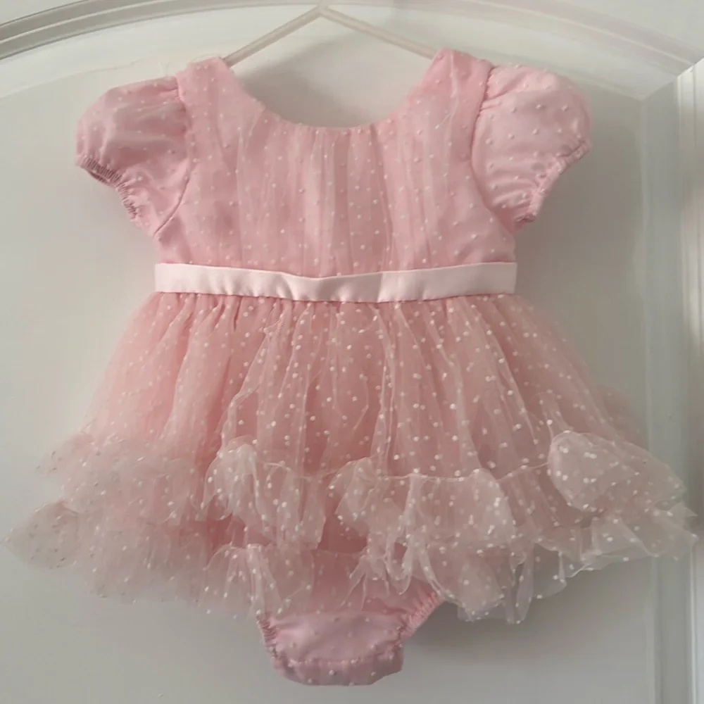 Cynthia Rowley Romper Dress, Pink, Satin, Mesh Size 6/9 Months